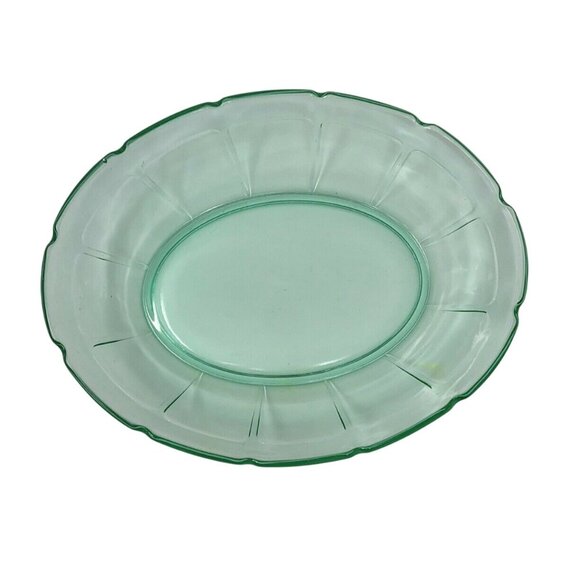 Set of Green Uranium Glass Oval Oblong Serving Dish Bowls (2) Scalloped Edges - Picture 3 of 5